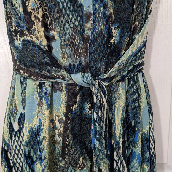 Marisa Kenson Teal Black Snakeskin Print Sleeveless Cut-Out Maxi Dress - XS NWT - Picture 8 of 13